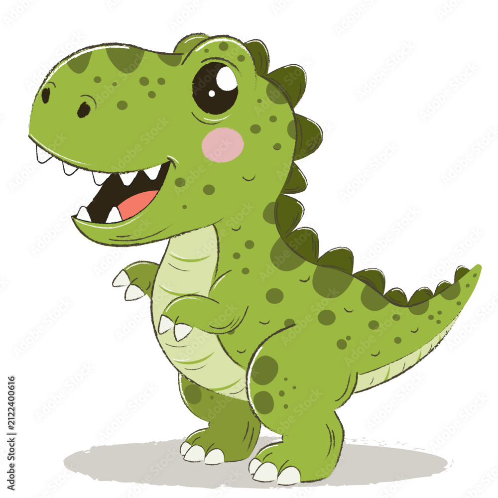 Obraz premium Green Dinosaur Cartoon Baby T-Rex Character