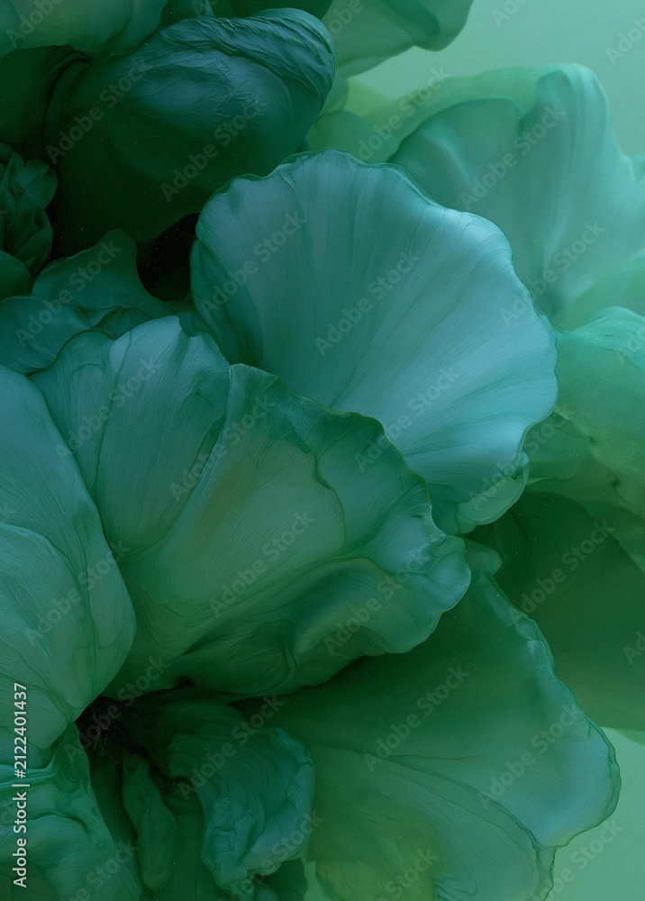Obraz premium Close-up of a group of green flowers. the flowers are in full bloom, with their petals spread out in a fan-like shape. the petals are a vibrant shade of green, with a hint of blue in the center.
