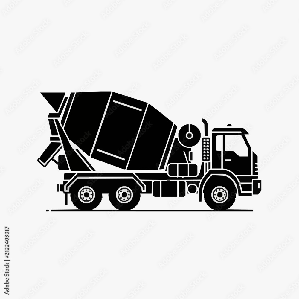 Fototapeta premium Professional Black and White Line Drawing of a Concrete Mixer Truck for Construction Industry Use