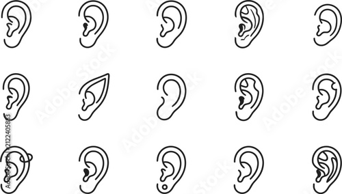 Bild auf Leinwand A detailed vector illustration set featuring various human ear shapes and anatom
