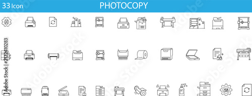 Bild auf Leinwand Photocopy and printing line icons set, 33 office equipment vector symbols, professional printer and scanner hardware icons for business documentation ,Clean grouped each vector icon