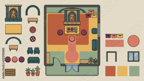 Flat vector collection of modern cultural celebration setup for Ganesh Chaturthi