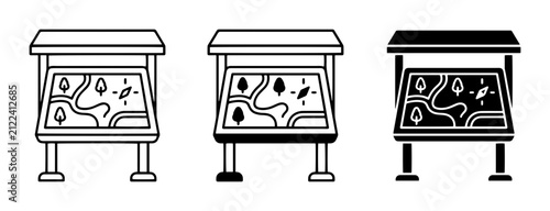 Park Information Kiosk, Trail Map Display, Outdoor Signage, Navigation Aid, Vector Icons