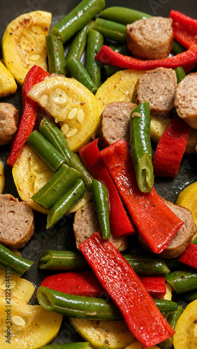 Healthy Sausage and Vegetable Stir Fry in Skillet