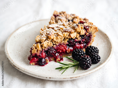  Vibrant Mixed Berry Crumble Slice on White Ceramic Plate