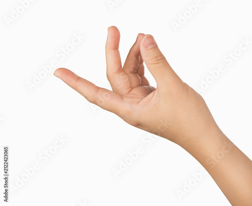 Hand gesture holding or picking isolated on white background.