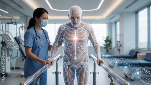 Physical therapist helping patient walk