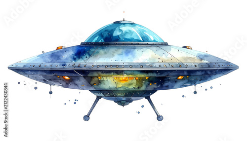 Watercolor Flying Saucer UF...