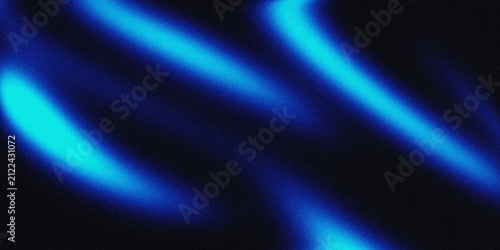 Abstract grainy background showcasing vibrant cyan blue glowing light rays intersecting over dark black canvas.