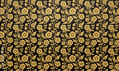 Royals gold floral seamless pattern on black background vector illustration.