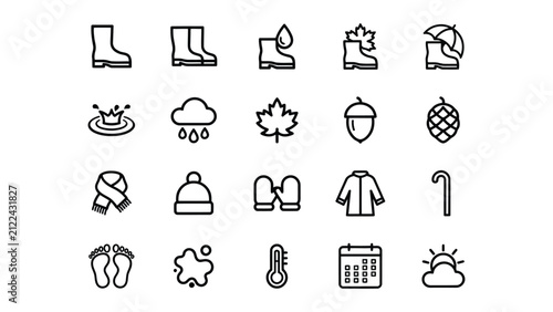 Obraz na plátně Collection of seasonal weather and outdoor activity icons with transparent backg