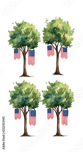 Watercolor Trees With Ameri...
