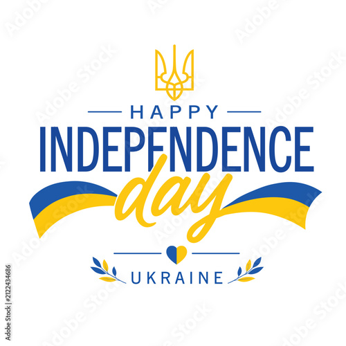 Happy independence day Ukraine patriotic typography flat vector illustration