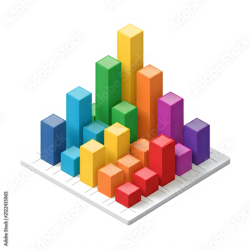Colorful 3D Isometric Bar Chart Data Visualization Icon Growth