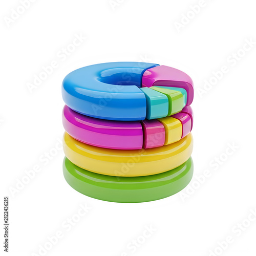 Colorful Stacked Pie Charts 3D Render Data Analysis Icon
