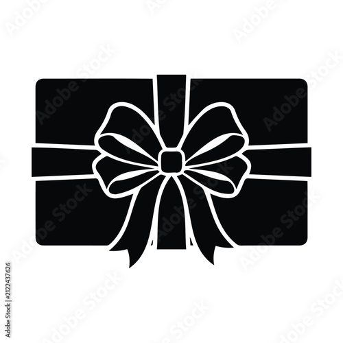 Simple gift box silhouette with elegant tied ribbon bow vector illustration graphic icon.