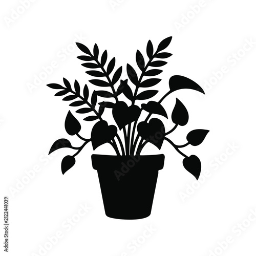 Flowerpot houseplant silhouette vector flat illustration design.