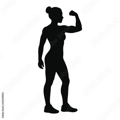 Black silhouette women posing flexed bicep silhouette vector flat illustration design.