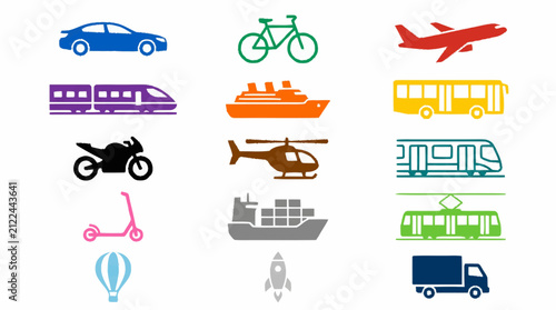 Icons of Diverse Vehicles and Transportation Modes