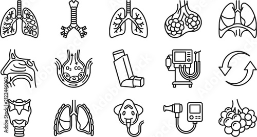 Canvastavla Human Respiratory System Flat Vector Illustration Icons Set Including Lungs, Nos
