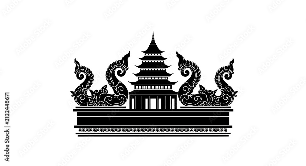 Obraz premium Traditional Asian Temple Emblem with Naga Serpents