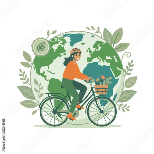 Woman Riding Bicycle Promoting Sustainable Green Transportation