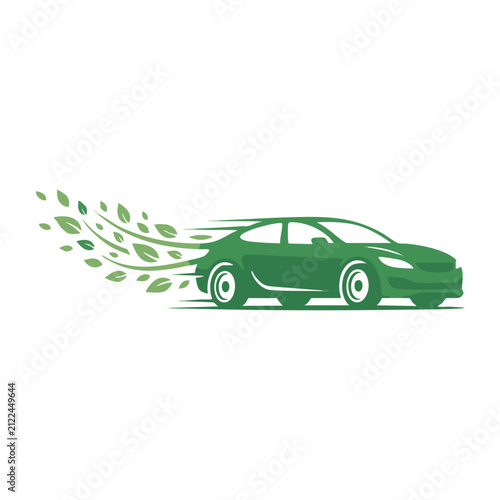 Eco Friendly Green Car with Leaf Design Vector Illustration