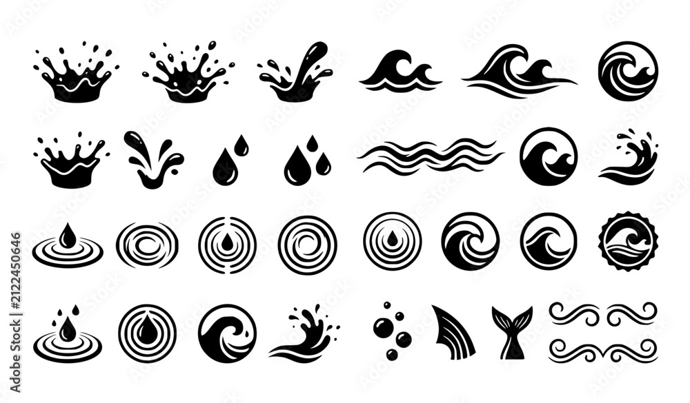 Fototapeta premium Botanical Water Lily Icons Vector Set