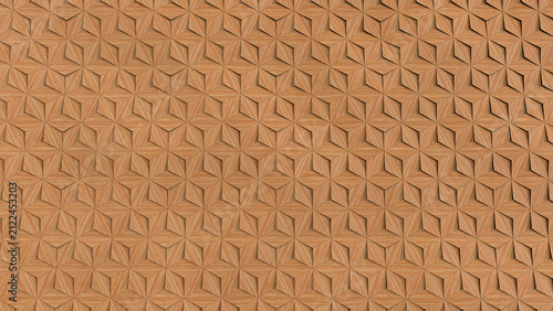Bild auf Leinwand Seamless top view 3D rendering of natural wood geometric star tessellation texture