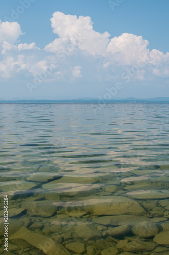 Summer view of Uvildy lake with its clear water, South Urals, Russian Federation