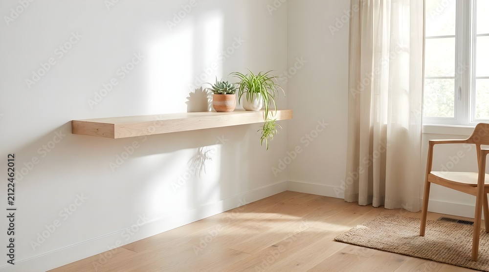 Fototapeta premium Empty Home Office Corner with Small Plant Shelf