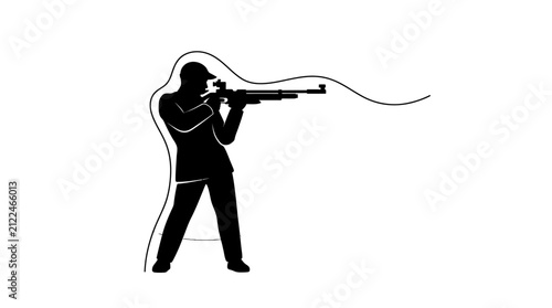 Man aiming a rifle gun.