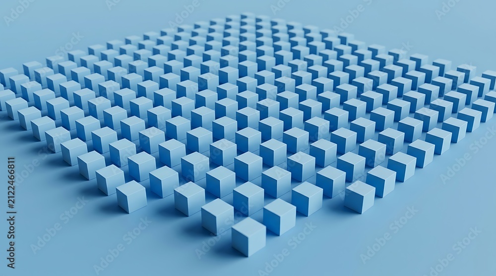 Fototapeta premium Abstract Blue Cube Matrix with Geometric 3D Pattern and Minimal Background