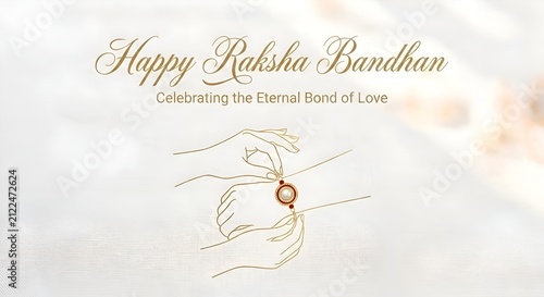 Elegant line art illustration of a sister tying Rakhi on her brother's wrist for Happy Raksha Bandhan