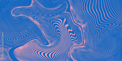 Wavy pink contour lines on blue abstract background with liquid marble texture for modern fluid tech web layouts.