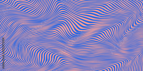 Abstract Wavy Psychedelic Background With Blue and Peach Optical Illusion Pattern Lines