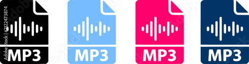 Fotografía Set of colorful mp3 audio file icons with sound wave graphic for digital music storage, web interface design, and modern software development