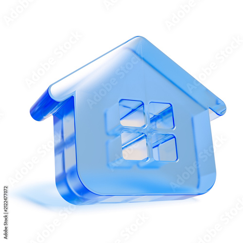 Fotografía Blue 3d house building with windows icon isolated on transparent background
