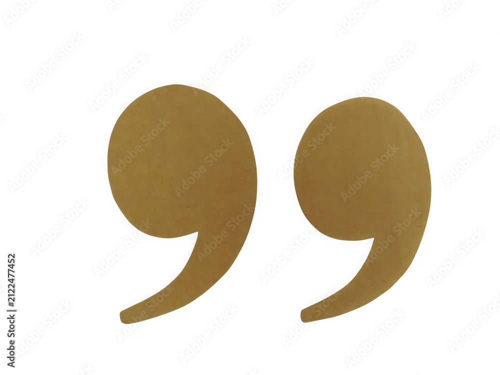 Fototapeta premium A pair of gold quotation marks isolated symbol for writing and text design element isolated on transparent background