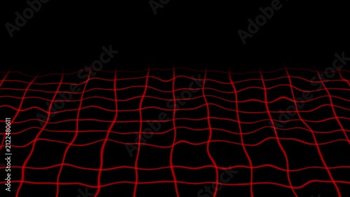 Red neon grid wave motion background, retro 80s synthwave digital landscape animation