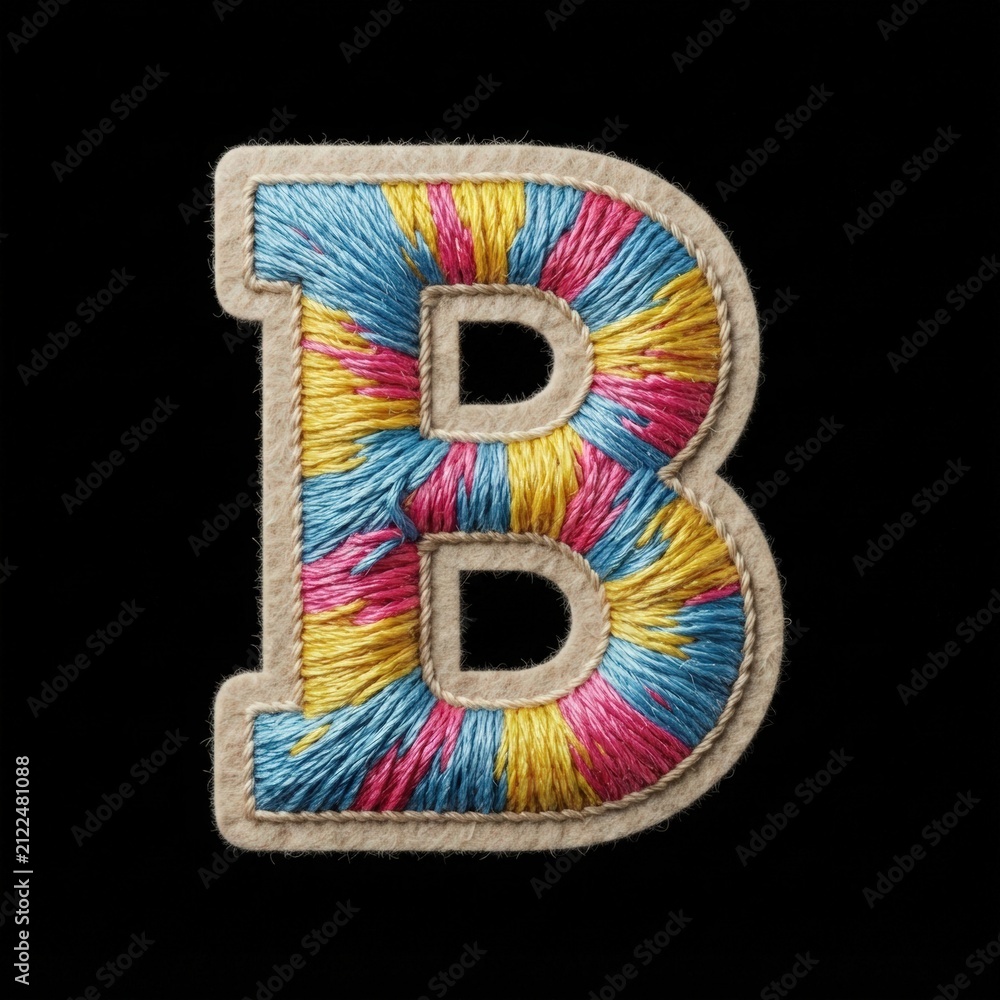 Obraz premium Colorful Embroidered Letter B Patch on Fabric Background
