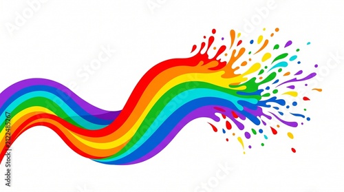 Rainbow paint splash on white background. Colorful liquid wave with vibrant ink drops.