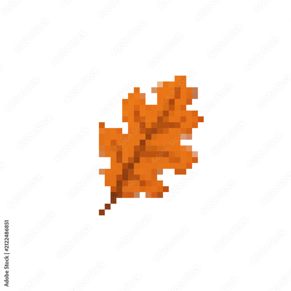Fototapeta premium Pixel icon with a orange oak leaf. Simple flat pixel vector art.