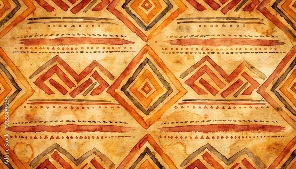 African tribal zigzag pattern with antique paper texture