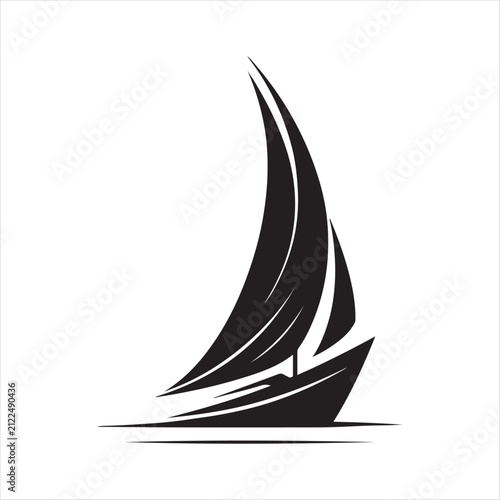 Sailboat leaning into wind, sail curved vector silhouette line art logo design concept illustration idea