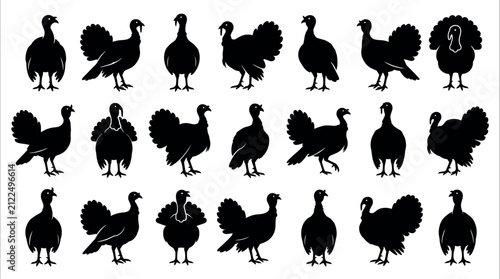 Canvastavla Comprehensive collection of turkey bird silhouettes in standing and strutting po