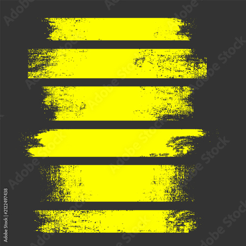 Yellow Grunge Brush Stroke Stripes On Dark Gray Background With Distressed Paint Texture