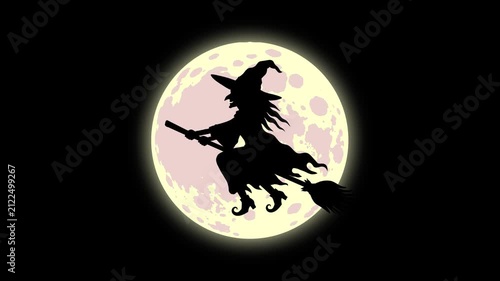 Flying witch on broomstick halloween character seamless loop