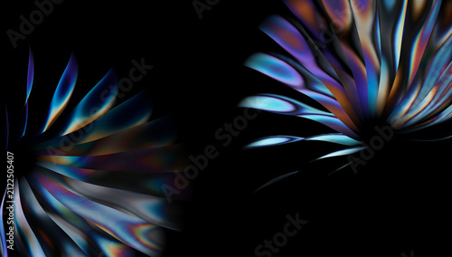 Fotografía Rainbow glass refraction 3D render, holographic iridescent crystal petals expanding, colorful spectrum light distortion effect, futuristic dynamic digital wallpaper
