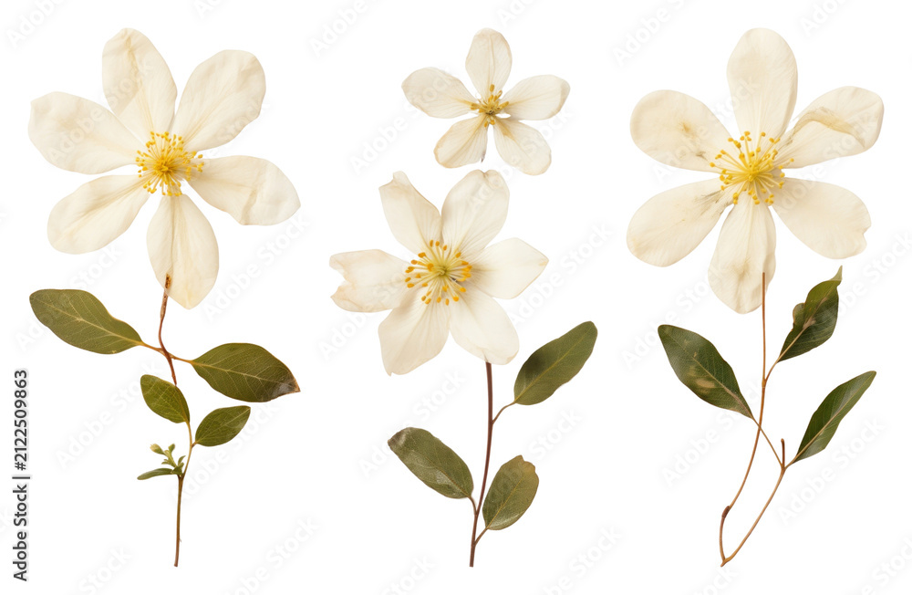 Naklejka premium PNG Delicate pressed white flowers arrangement on transparent background